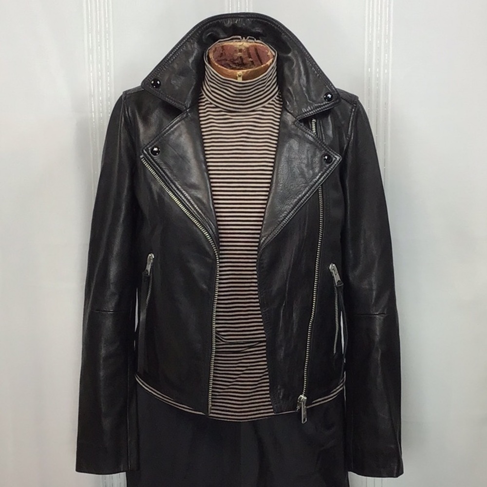 All Saints ‘Dalby Biker’ Black Leather Moto Jacket Size 4